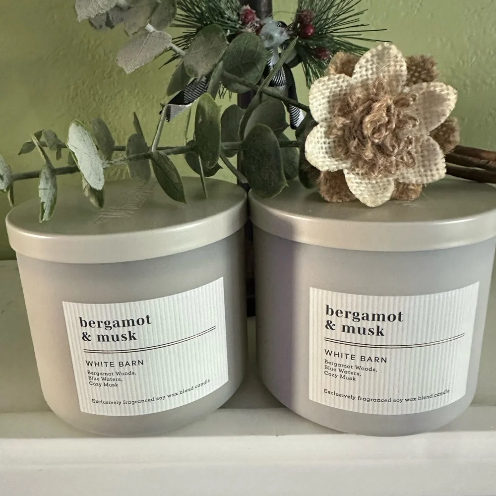 White Barn Bergamot & Musk Candles  in Gray Jar